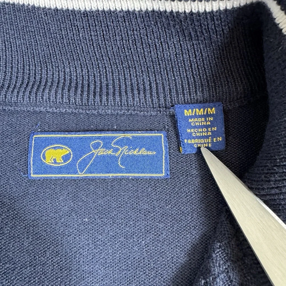 Jack Nicklaus Men's Medium Navy Blue Quarter-Zip Sweater Textured Knit